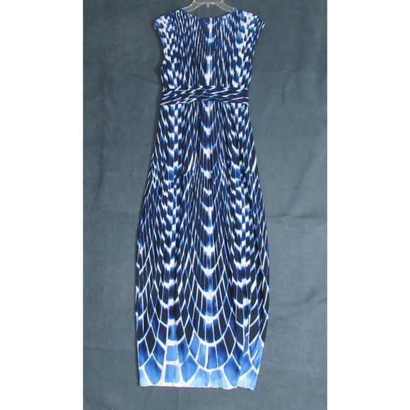 Chicos Dress Womens Sz 0 Blue White Geometric Maxi Resort Vacation Beachy Flowy - Picture 3 of 8